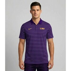 LSU Tigers Nike Dri-FIT Striped Polo Shirt Mens Small Purple Gold DN6118-547